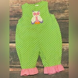 Green Polka Dot Romper with Owl Appliqué Girls Size 6 Months